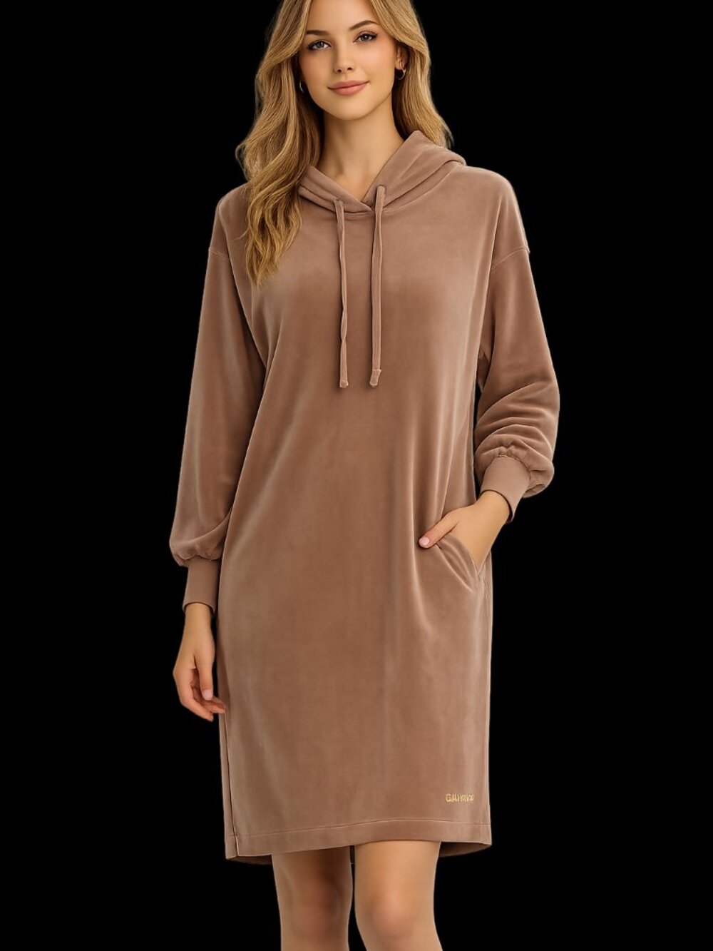 Calvin Klein Velvet Hooded Dress pink Ptp 20 nicely used..